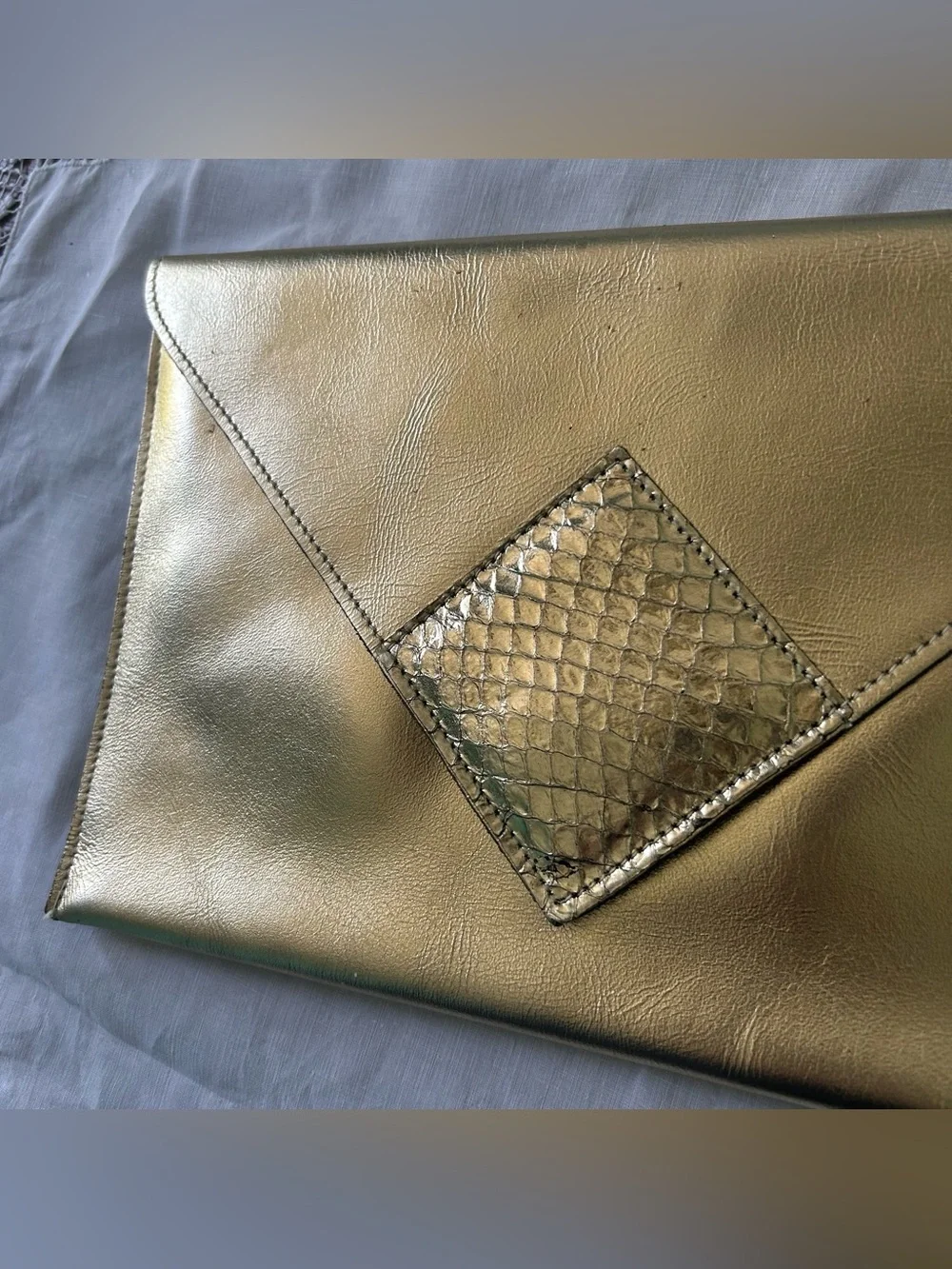 Metallic Gold Envelope Clutch with Textured Accent